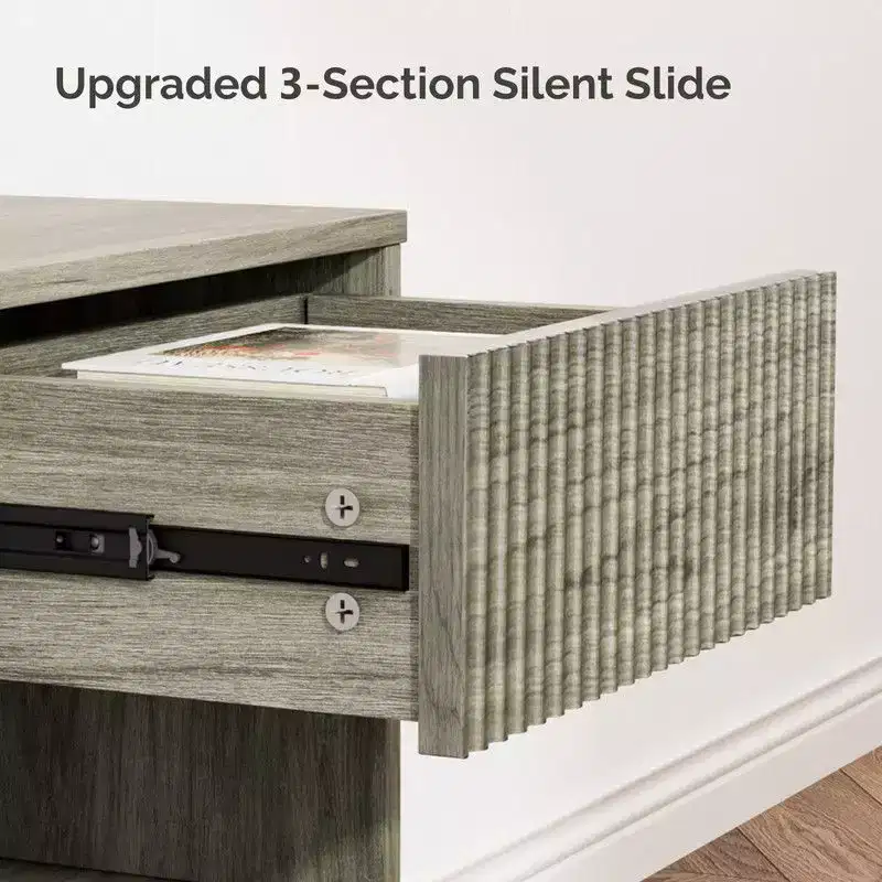 Gray Floating Nightstand with Drawer & Shelf – Set of 2
