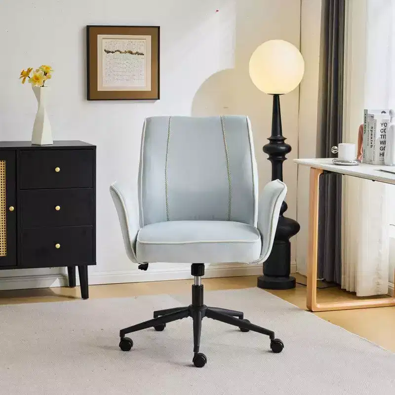 Karl Home | 28.5 inch White Velvet Dovetail Swivel Office Chair With Wheels
