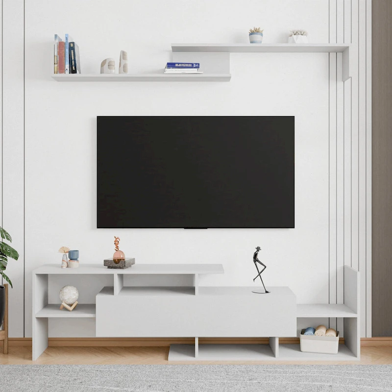 Surrey 60.2 2 Pc 1-Drawer Floating TV Stand Media Console with Open Shelves