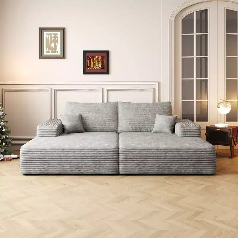 74.8 Modern Sofa bed With Dual sleeper, lounger for moviebonus room,Grey (Plush Corduroy Fabric)
