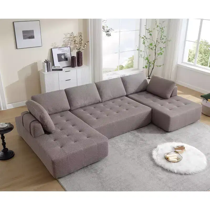 GDFStudio Belor 138.5 Transitional 6-Seater U-shaped Mesh Upholstered Modular Sofa