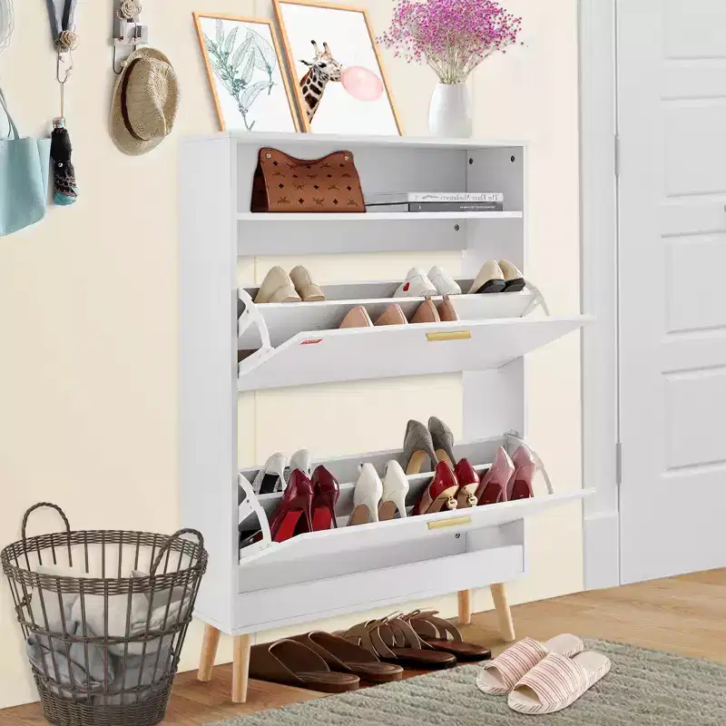 Shoe Cabinet with 2 Flip Drawers & Top Storage Cubby, Free Standing Entryway Organizer, White