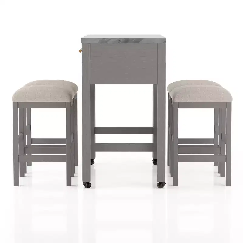 5-Piece Expandable Counter Height Dining Table Set - White/Light Gray/Beige