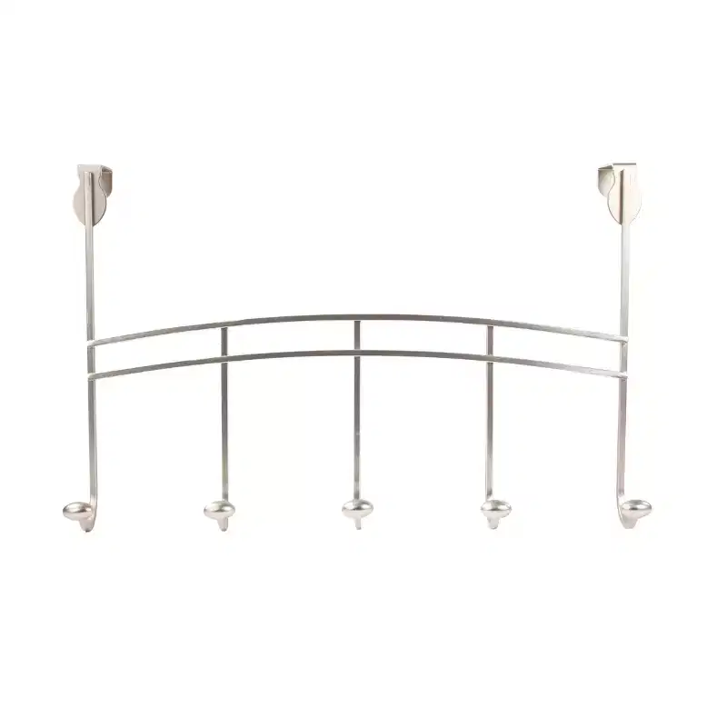 Stainless Steel Over-The-Door 5-Hook Rack, Silver