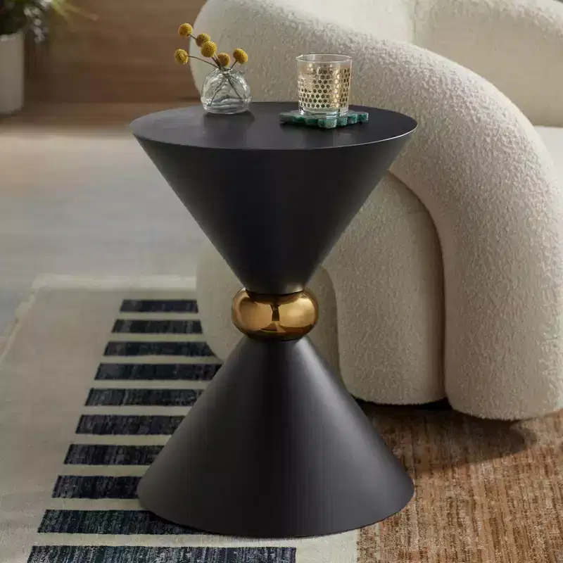 Midnight Mid-Century Modern Metal Hourglass Round Accent Side End Table 17 3/4 Wide Black Gold Ring for Living Room