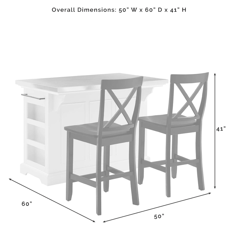 Crosley Julia Wood Top Island With X-Back Stools - 50 W x60 D x41 H