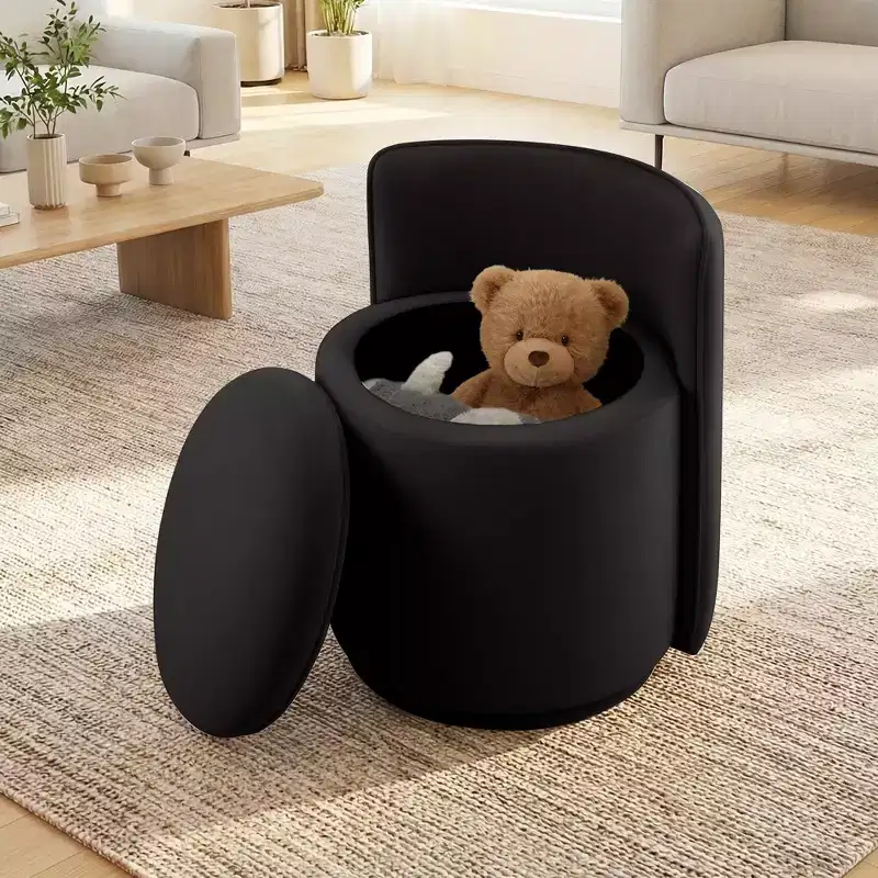 KERDOM Velvet Vanity Chair With Storage, Wavy Backrest, No Assembly, Suitable For Bedroom, Dressing Room, Living Room