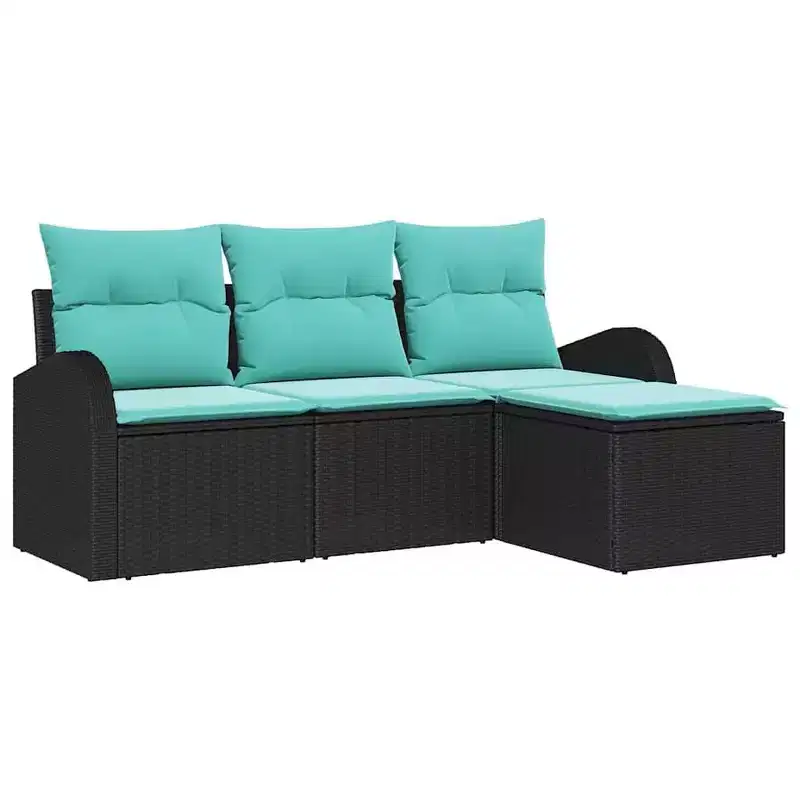 vidaXL Garden Sofa Set 4 pcs - Black and Turquoise