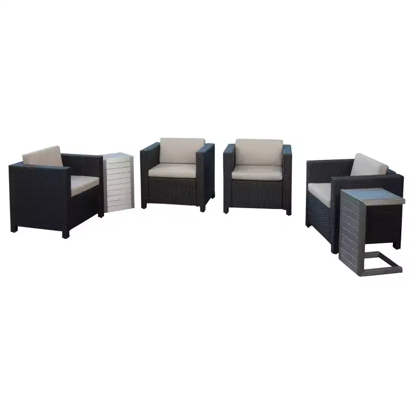 Christopher Knight Home Puerta Outdoor Wicker 4 Seater Club Chair Set with 2 C-Shaped Tables