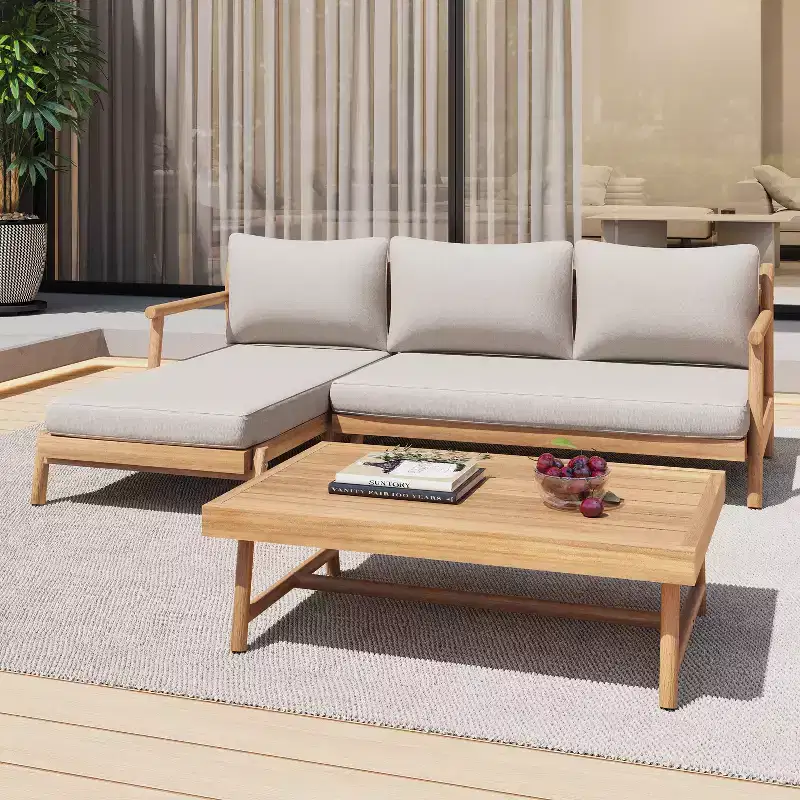 Christopher Knight Home Shane 3 Piece Rustic Patio Acacia Wood Slatted Design Upholstered Seating Set