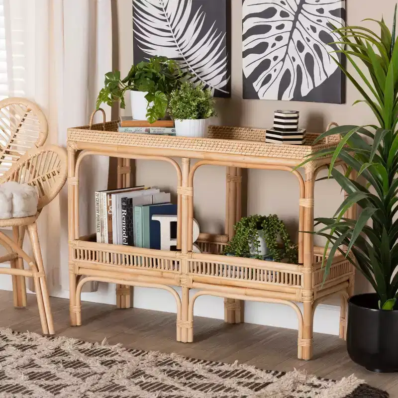 bali & pari Lombok Modern Bohemian Natural Brown Rattan Console Table