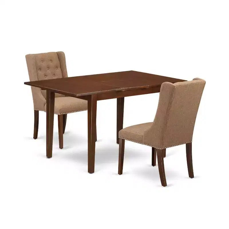 HomeStock 3-Pc Mahogany Finish Solid Wood Top with Butterfly Leaf Dining Table Set