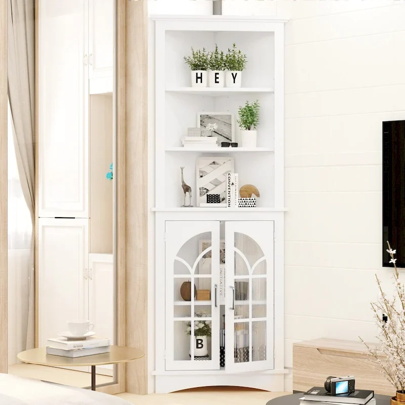 White Corner Storage Cabinet, 5-Tier, 1–2 Person Assembly