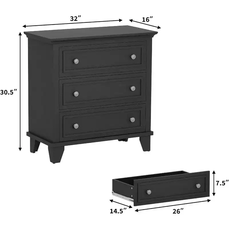 Modern 3-Drawer Dresser, Compact Wood Chest with Sturdy Metal Handles, Space-Saving Storage for Bedroom, Entryway, Hallway