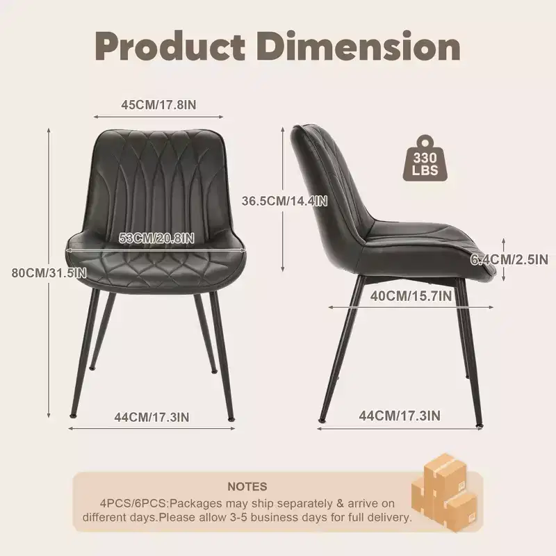 Dining Chairs Set of 2, Upholstered Kitchen Chair with Metal Legs, Faux Leather Armless Side Chairs for Living Dining Room Restaurant, Only Chair
