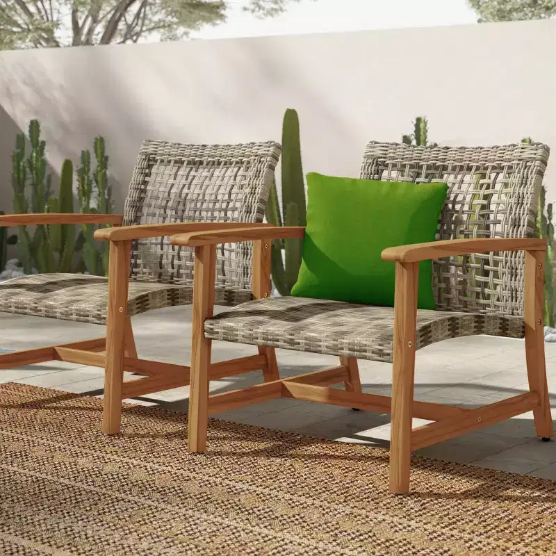 GDFStudio Savannah Outdoor Acacia Wood and Wicker Club Chairs (Set of 2)