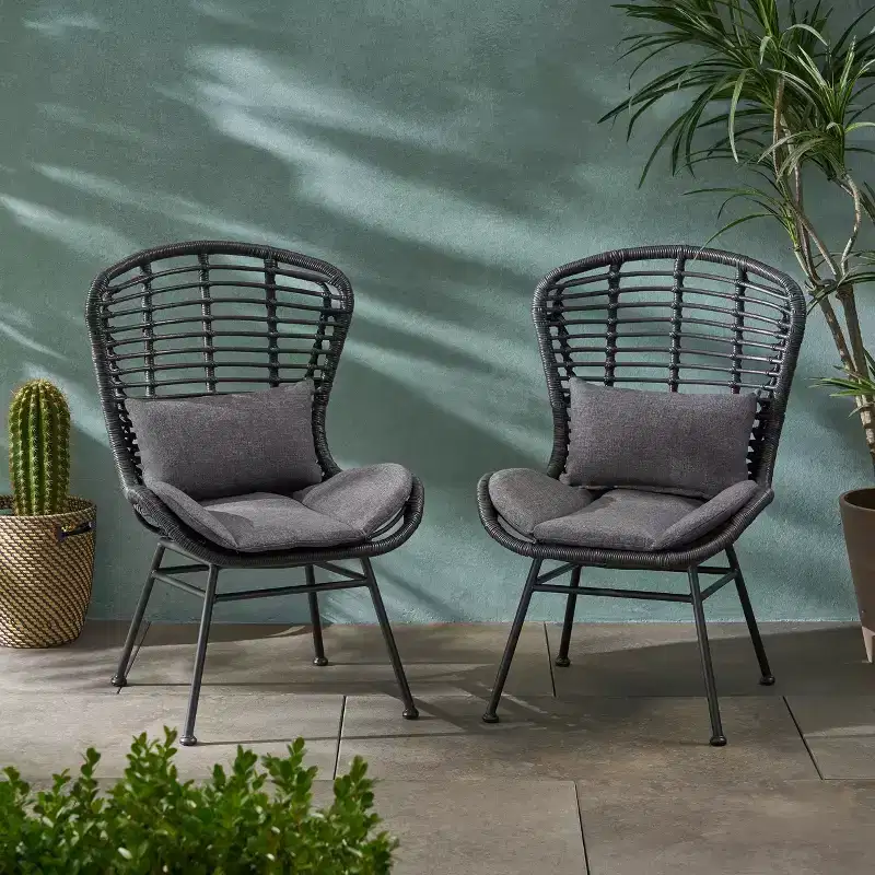 Christopher Knight Home Habra Wicker Iron Frame Club Chairs with Cushions