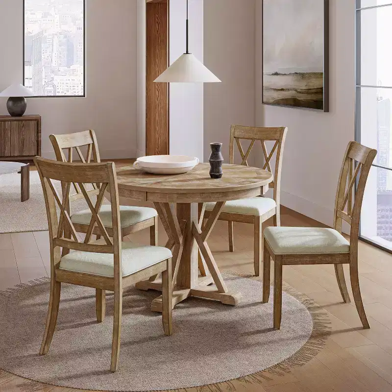 Noelia 5-Piece Round Natural Dining Set with 4 Chairs and Round Table| ART OF LIVING DESIGNS-Natural