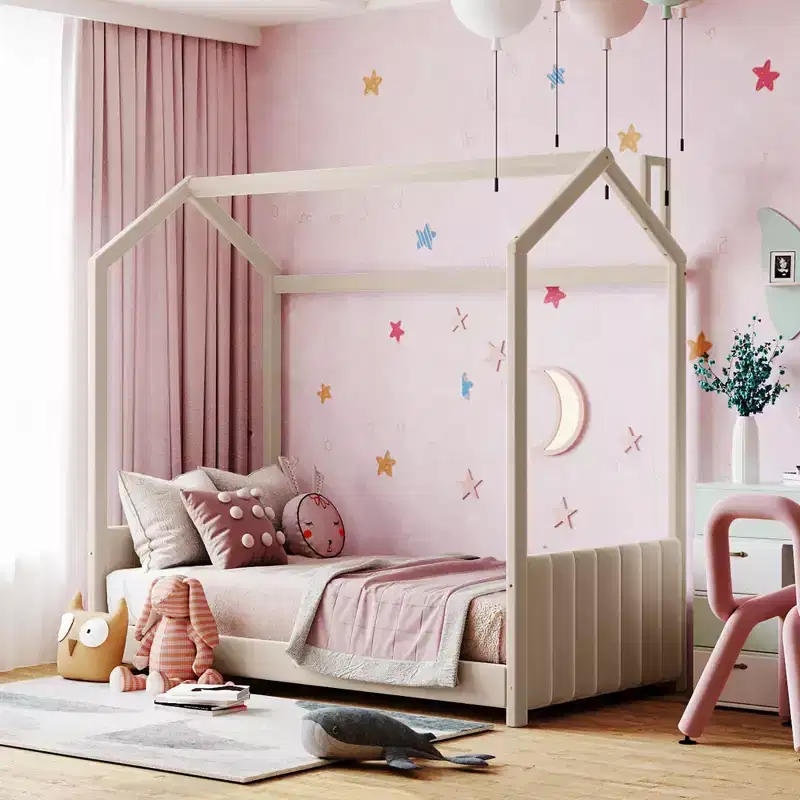 Full Size Velvet House Bed Wood Bed