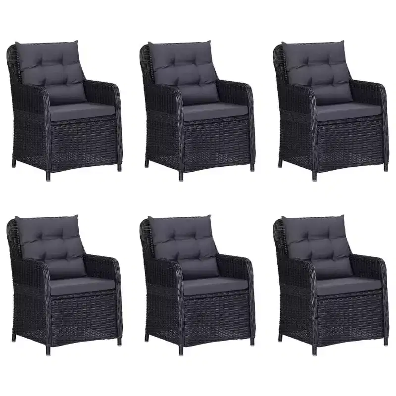 vidaXL Dining Set Black PE rattan 7 Piece Removable Covers