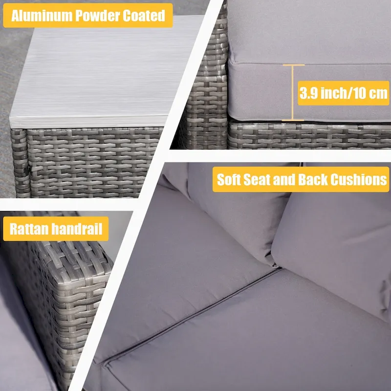 Abrihome 5-piece Wicker Patio Garden Furniture Sofa Set with Gas Fire Pit
