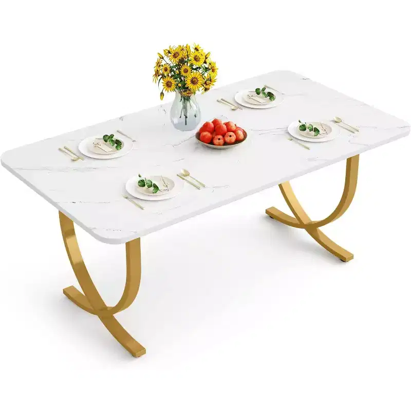 Tribesings 63-inch Dining Table for 4 People, Rectangular Kitchen Table with Metal Legs