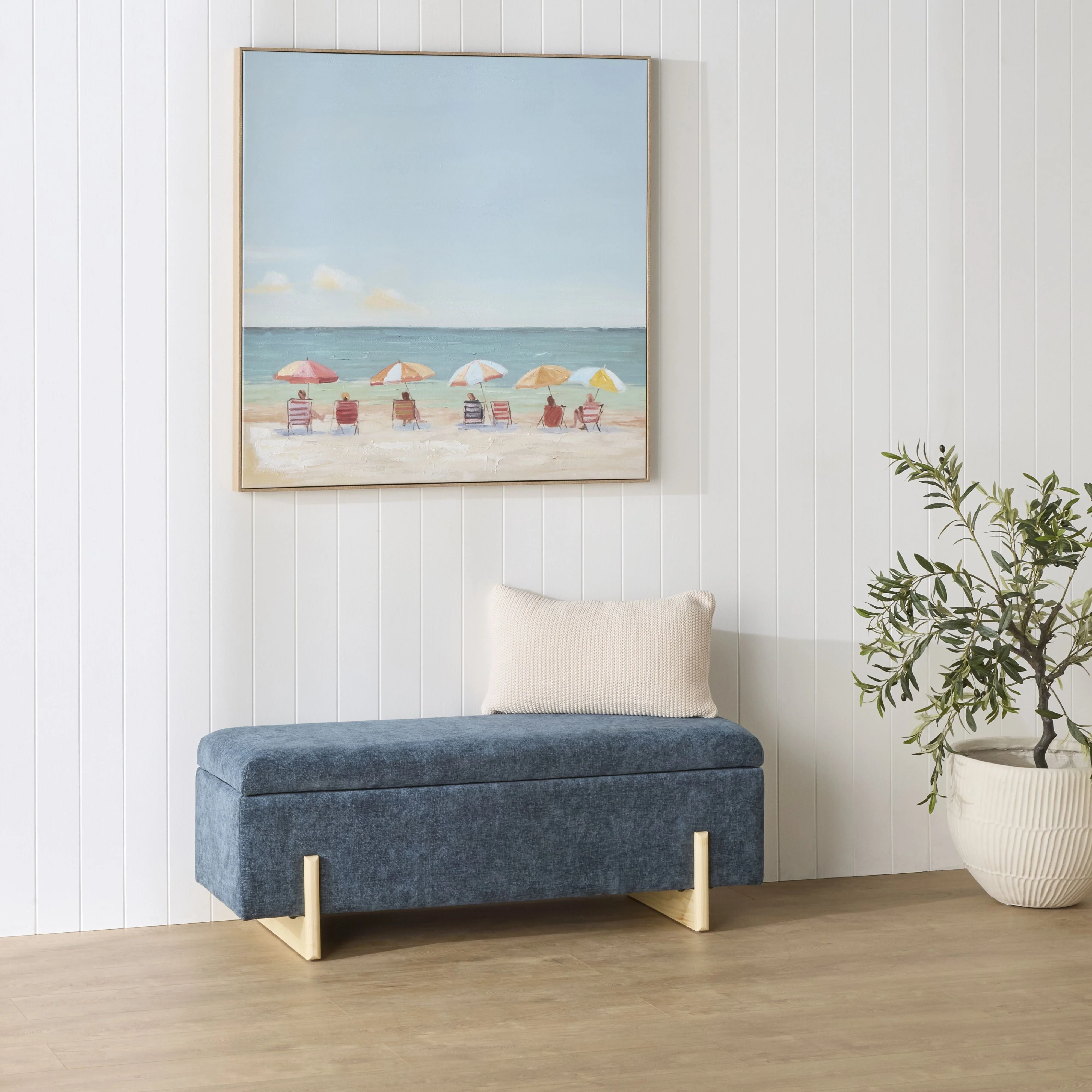 Chenille Storage Bench Mineral Blue