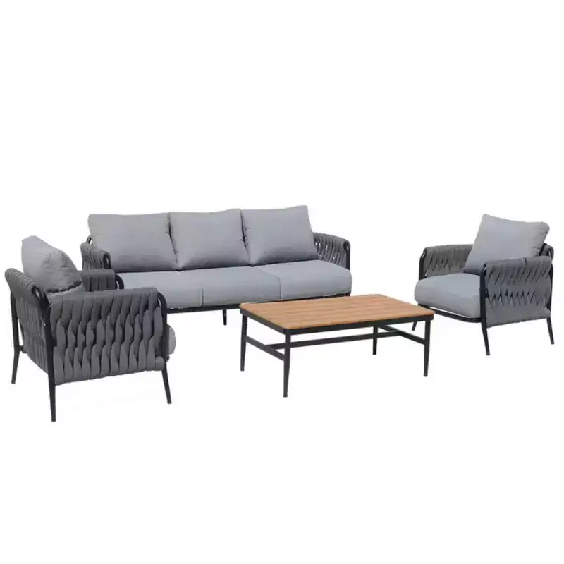GDFStudio Virgil 4 Piece Outdoor Wicker and Iron Conversation Set with Cushions