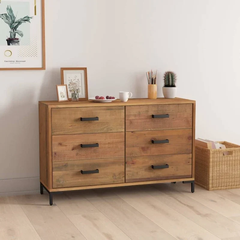 Brown Vintage-Style Sideboard with 6 Drawers – Single Unit