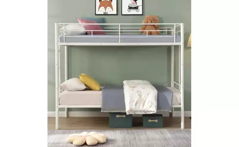 Twin Over Twin Bunk Bed with and 2 Side Ladders, and Full Length Guardrail, Convertible Bunk Bed for Kids, Teens, White