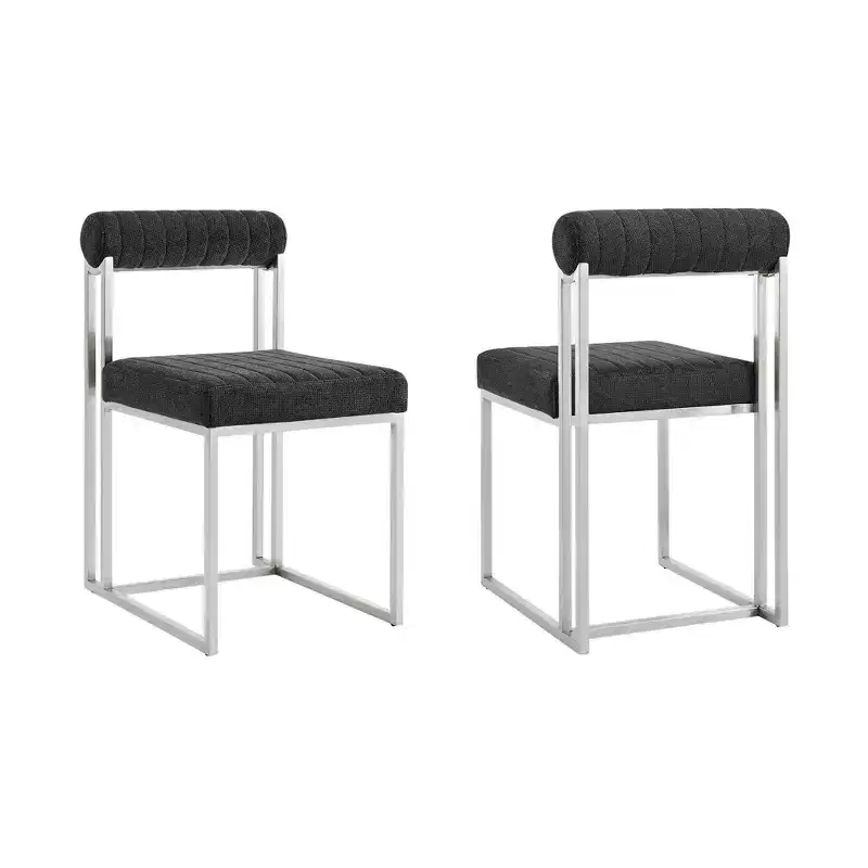Armen Living Set of 2 Anastasia Brushed Stainless Steel and Fabric Dining Chairs Charcoal