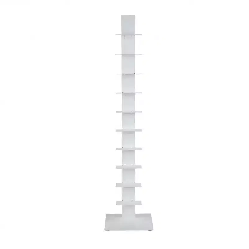 60 White Metal Ten Shelf Modern Tower Bookcase