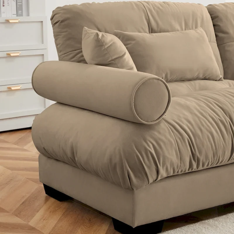 130 Velvet Modular 5-Seat Sofa with Cloud Cushion Sectional and Bolster Headrests
