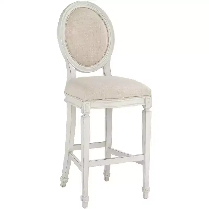 Wood Bar Stool Vanilla Cream 31 High French Vintage Retro Almond Cushion With Backrest Footrest For Kitchen Counter Height Island
