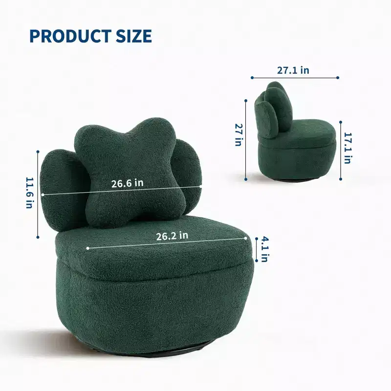 Modern Swivel Accent Chair, Teddy Fabric 360Rotating Lounge Chair , Upholstered Comfy Reading Chair for for Living Room Bedroom Small Space, Green