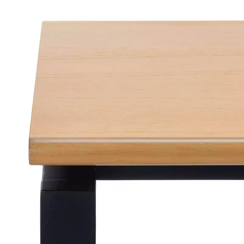 Industrial Writing Desk with Recessed Detail, Natural Wood Top & Black Base