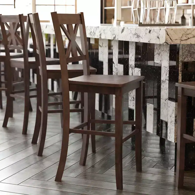 Commercial Grade Solid Wood Modern Farmhouse Counter Height Barstool