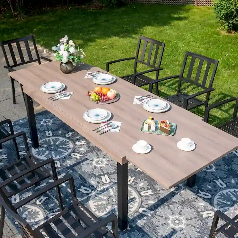 MAISON ARTS 7/9-Pieces Patio Dining Set with Metal Rectangle Expandable Table and Metal Stackable Chairs