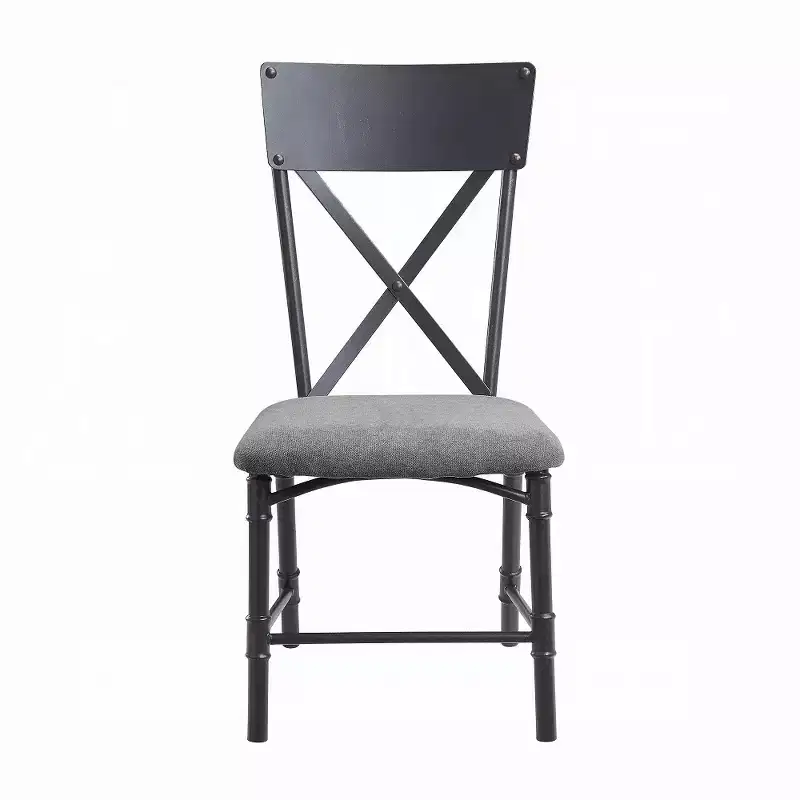 Simple Relax Set of 2 Fabric Upholstered Side Chairs with X-Shape Backrest in Gray and Sandy Black