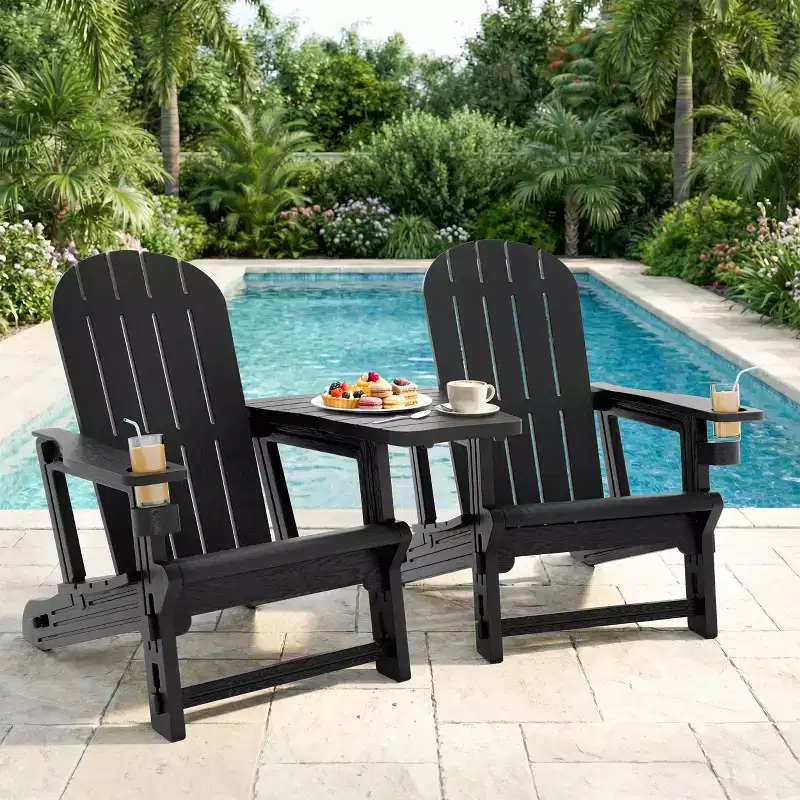 Celebalcony Adirondack Chairs Set with Removable Tabletop & Umbrella Hole, All-Weather HDPE Plastic Outdoor Chairs for Patio Pool