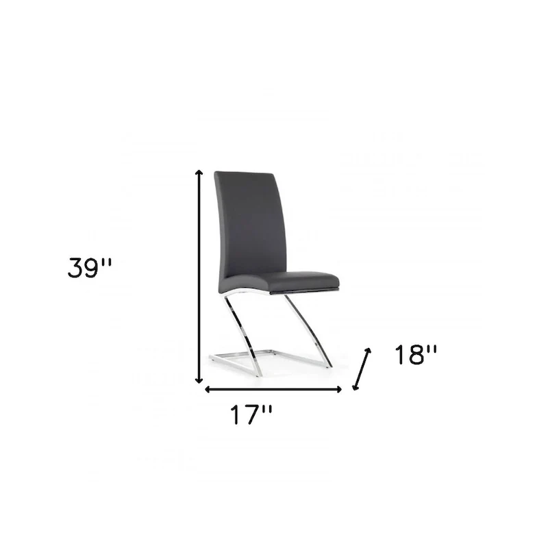 Set of Two Gray And Silver Upholstered Faux Leather Dining Side Chairs