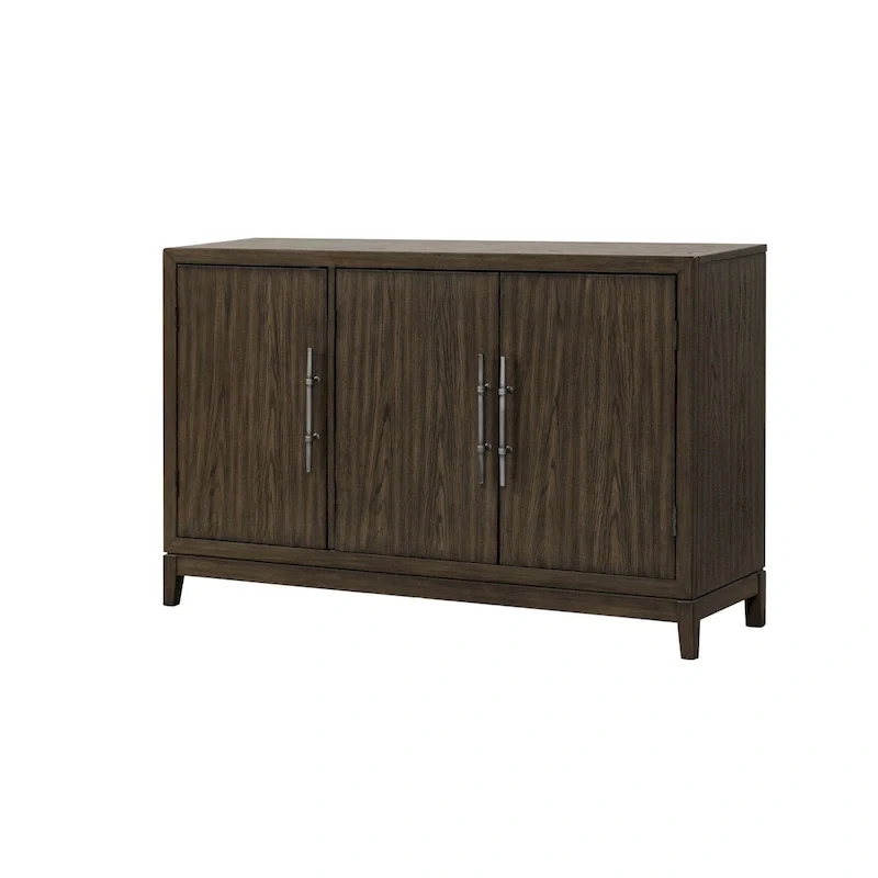 56 Inch Sideboard Buffet Server Cabinet with 3 Doors and Metal Handles, Brown