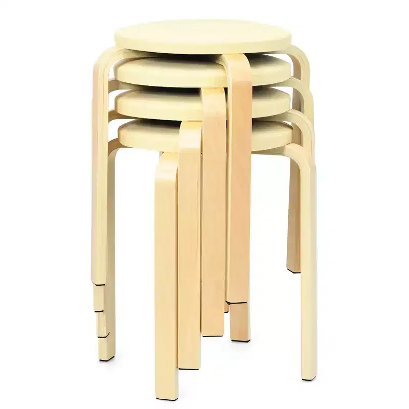 Costway Set of 4 Bentwood Round Stool Stackable Dining Chair w/Padded Seat Beige\Black