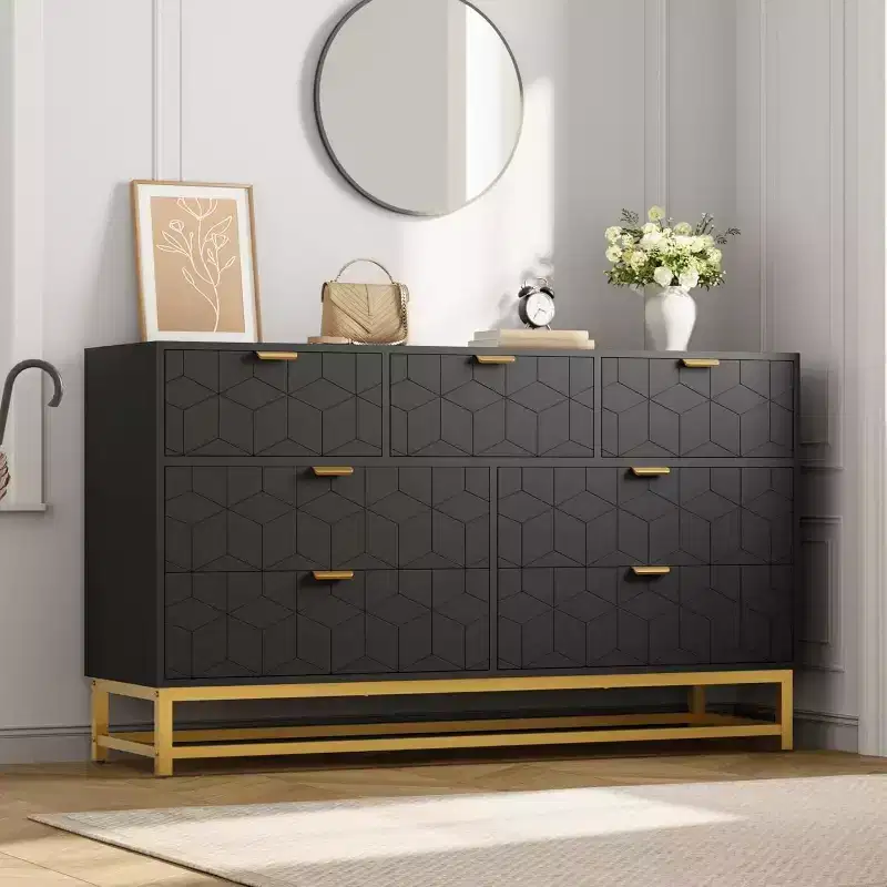 53.5 Modern 7-Drawer Dresser with Gold Handles, Wide Storage Organizer for Bedroom, Living Room and Entryway