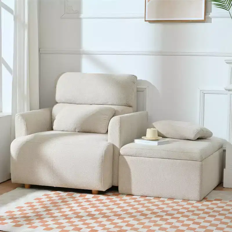 CLIHOME Oversized Chair With Storage Ottoman, Wide Accent Armchair Chair, Upholstered Mid-Century Reading Chair, Deep Seat Sofa Couch