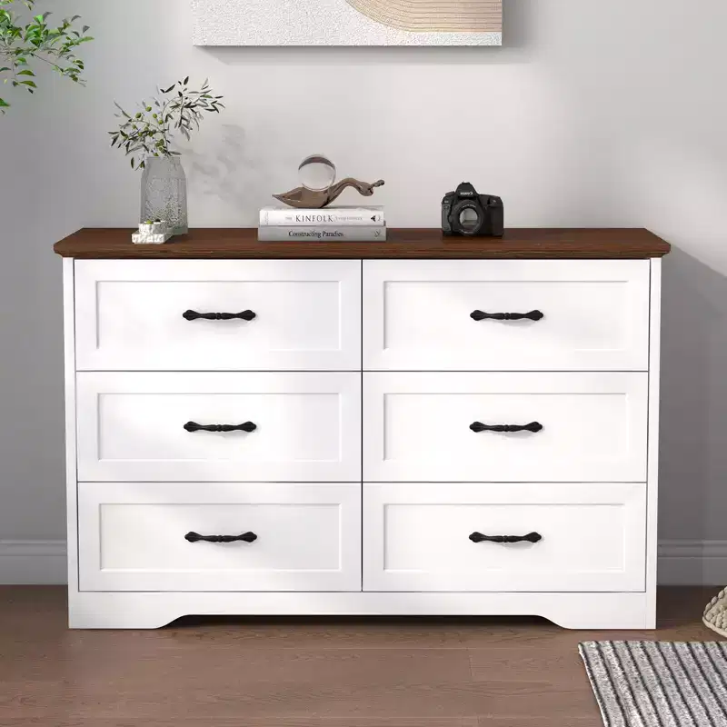 Wooden Chest of Drawers – Tall Dresser with Wide Metal Handles