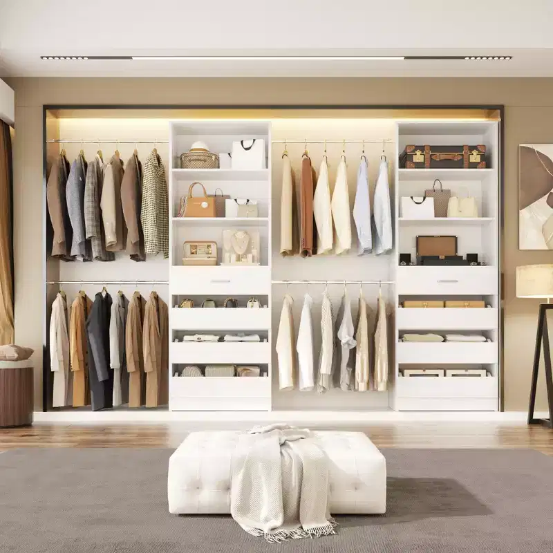 Besiost Closet System with 8 Wooden Drawers and 4 Hanging Rods