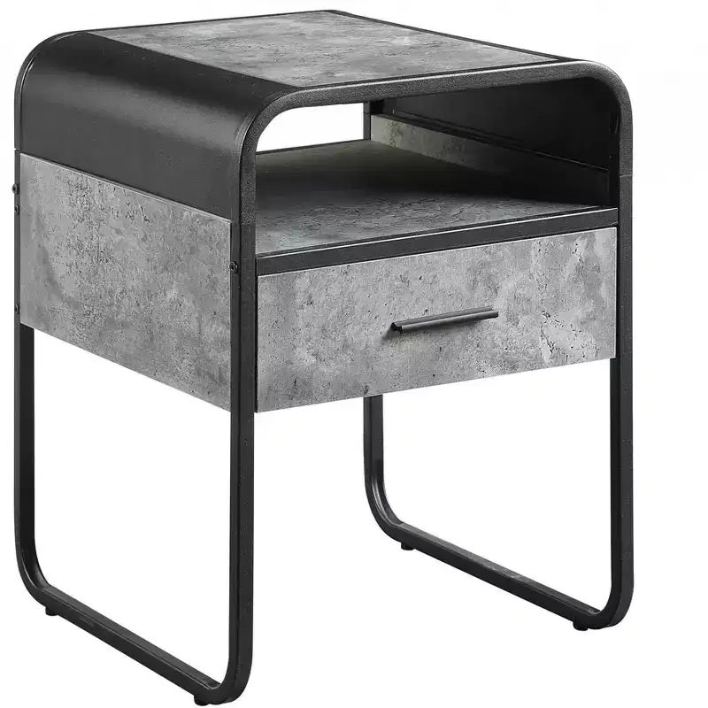 HomeRoots 22 Black And Gray Wood And Metal Square End Table With Drawer And Shelf