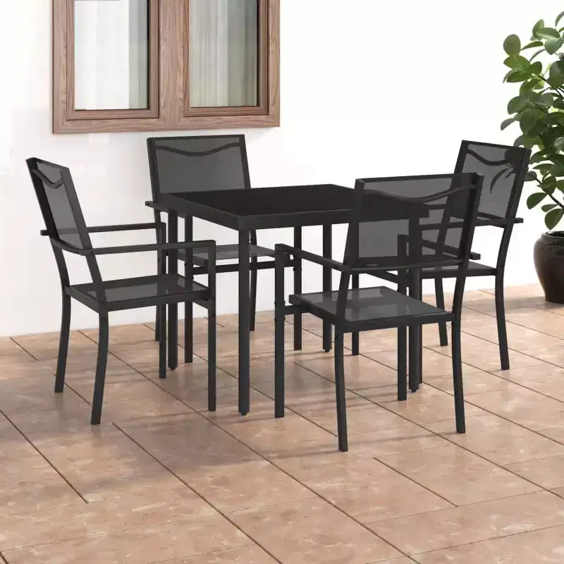 vidaXL Patio Dining Set Outdoor Table and Chair Conversation Set, Steel, Black, 5-Piece
