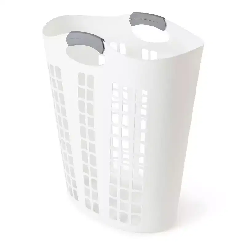 Large Ventilated Plastic Laundry Hamper 87.5L with Handles Slim Design 5-Pack White